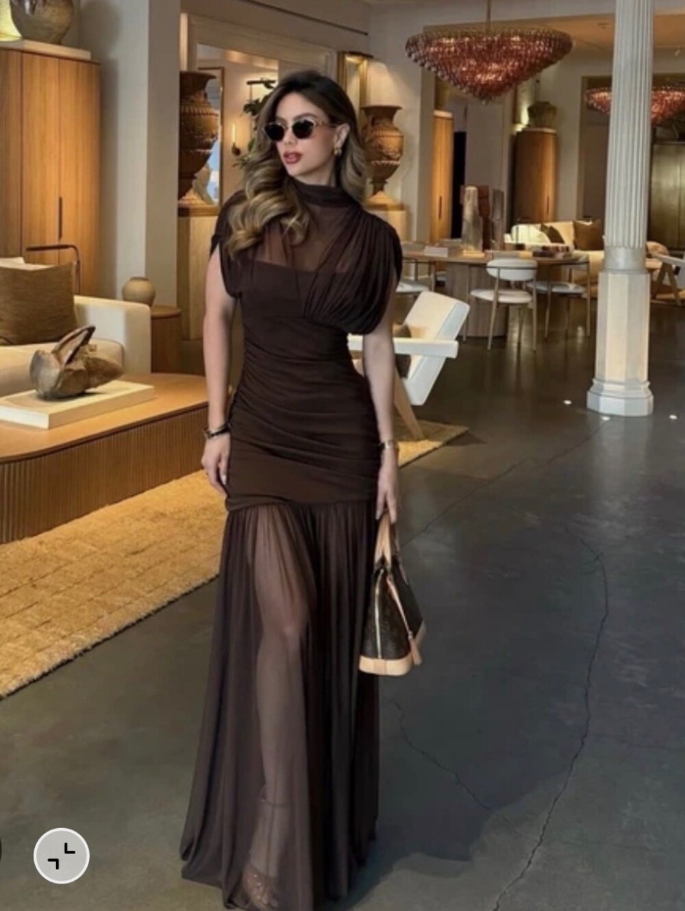 Zara Brown Sheer Panel Maxi Dress